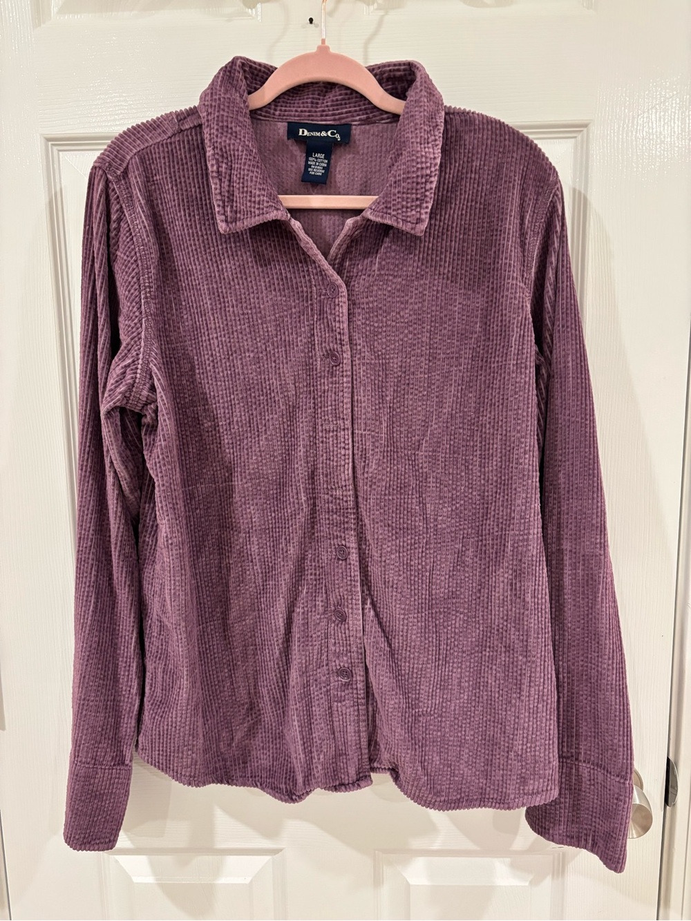 Denim and Co Purple Corduroy Top L